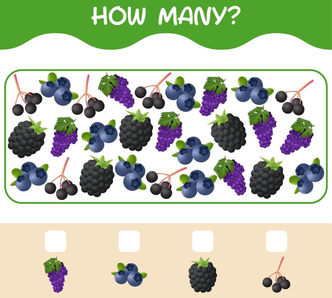 quantas frutas de desenho animado. jogo de contagem. jogo educativo para crianças e bebês da pré-escola vetor