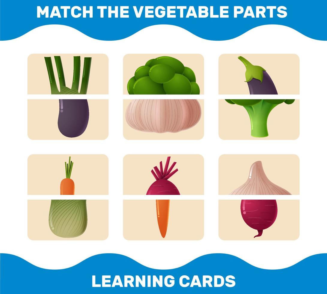 combinar partes de vegetais de desenhos animados. jogo de correspondência. jogo educativo para crianças e bebês da pré-escola vetor