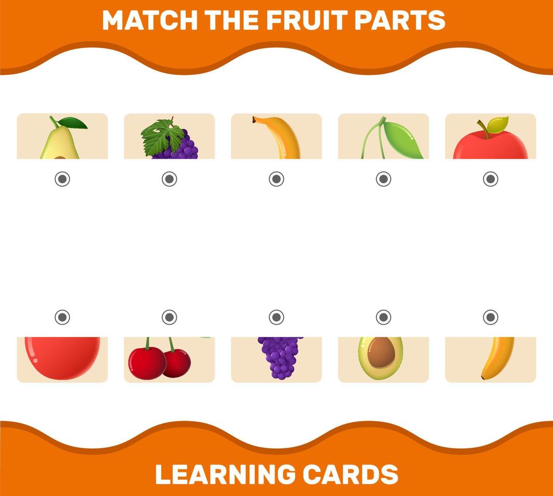 combinar partes de frutas dos desenhos animados. jogo de correspondência. jogo educativo para crianças e bebês da pré-escola vetor