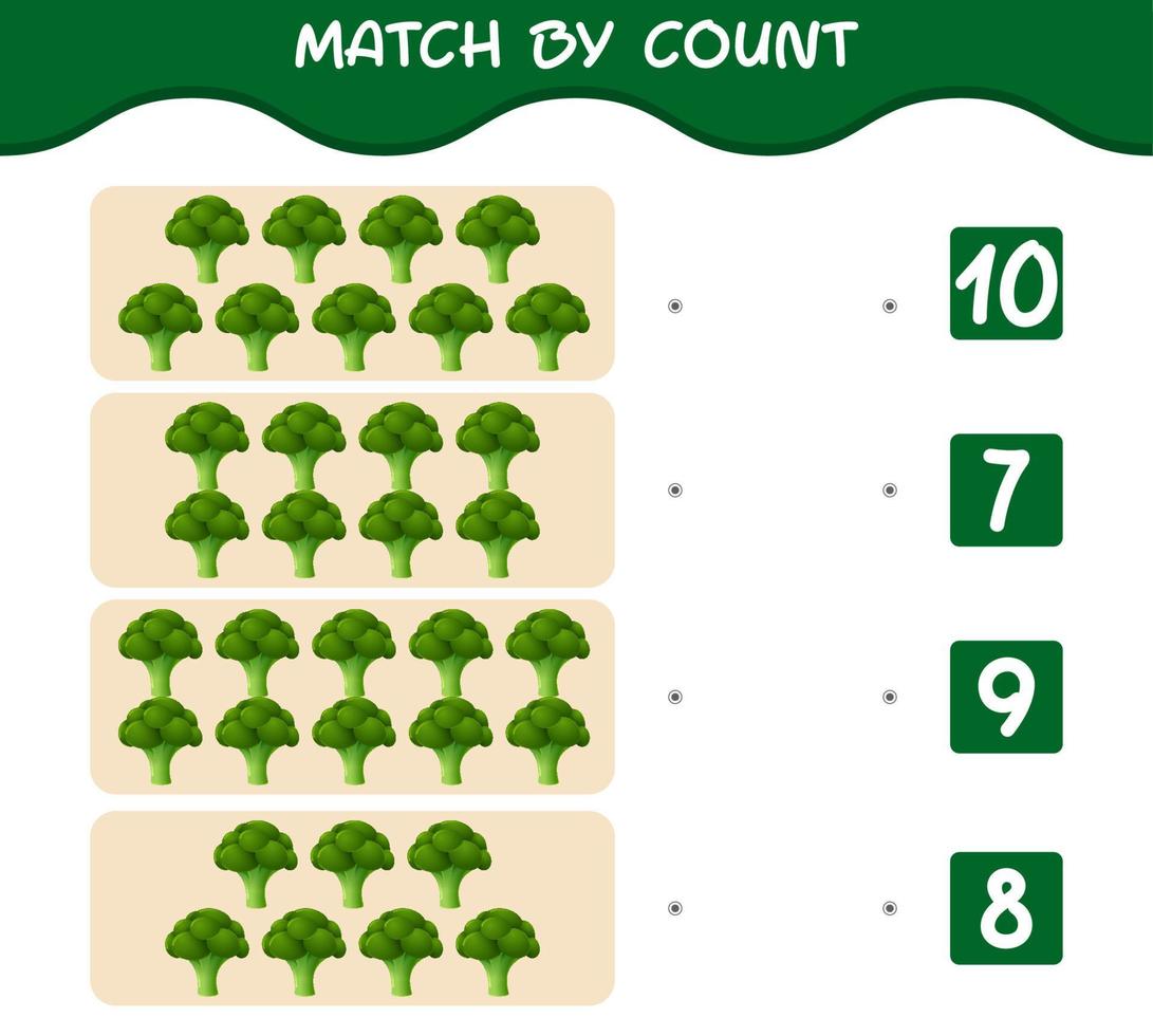 jogo por contagem de brócolis de desenho animado. jogo e contagem de jogo. jogo educativo para crianças e bebês da pré-escola vetor