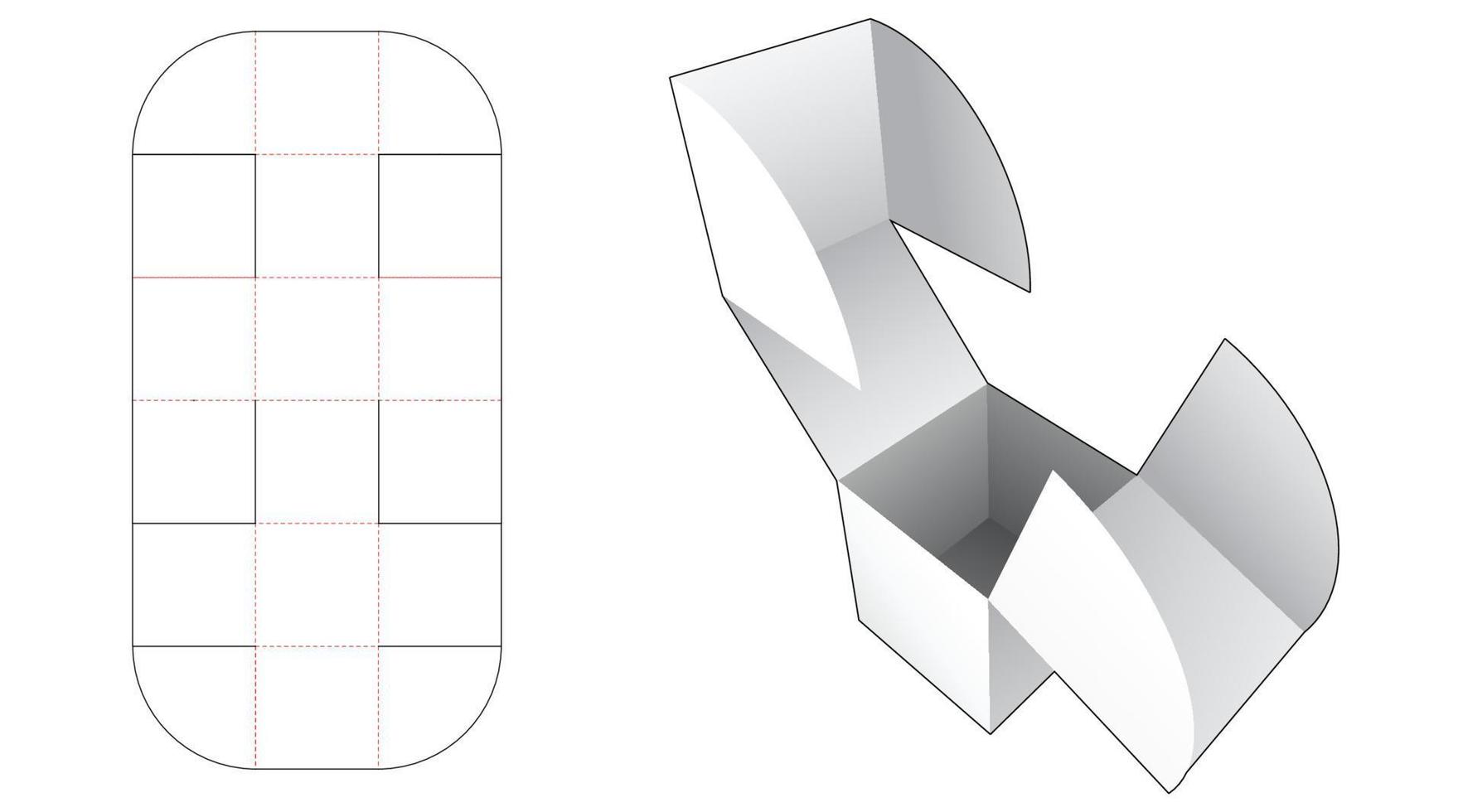 Modelo de corte e vinco de caixa quadrada dobrada de 1 peça vetor