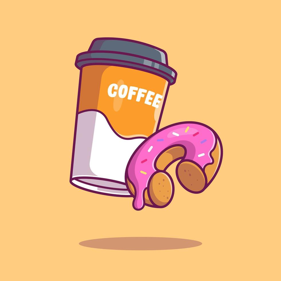 ilustração de ícone de vetor de desenhos animados de café e rosquinha. comida e bebida ícone conceito isolado vetor premium. estilo de desenho animado plano