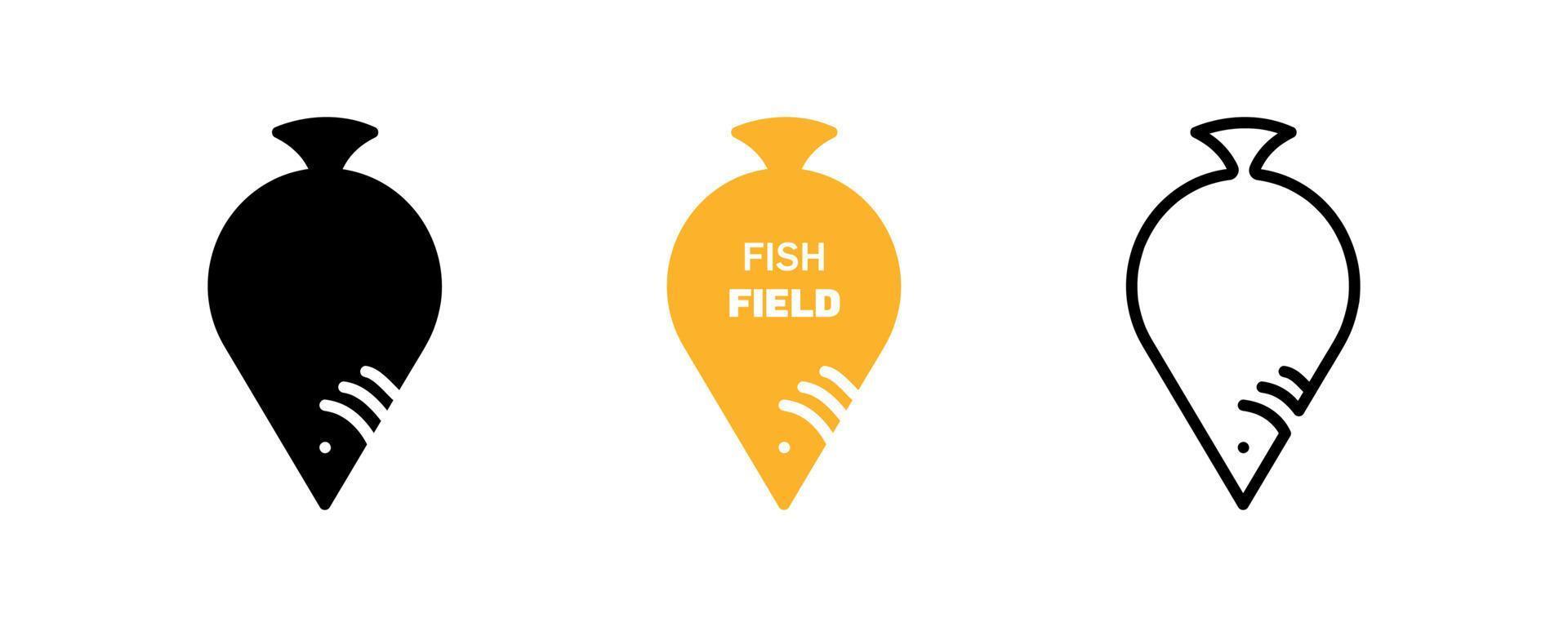 logotipo dos peixes. logotipo de design de ícone de localização de peixe. conjunto de ícones de peixe silhueta, colorido e linear. ícone de localização criativa para o design do logotipo do seu aplicativo móvel da web. ilustração vetorial de linha. vetor