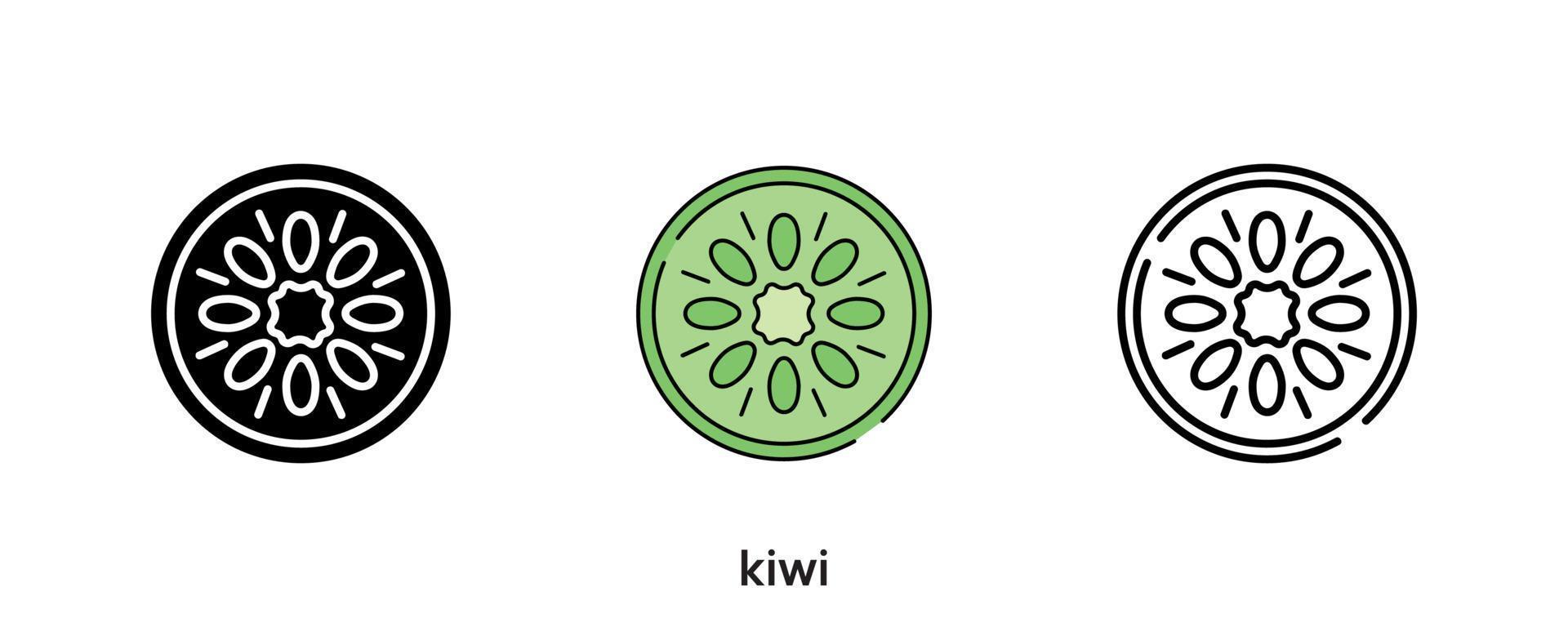 design de ícone de kiwi. ícone de kiwi definido em silhueta, colorido e linear. ilustração em vetor linha ícone kiwi isolada em um fundo limpo para o seu design de logotipo de aplicativo móvel da web. linha moderna.