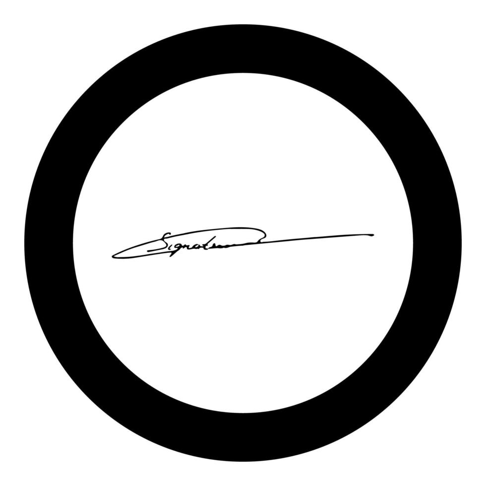 ícone de caligrafia de assinatura em círculo redondo imagem de estilo plano de ilustração vetorial de cor preta vetor