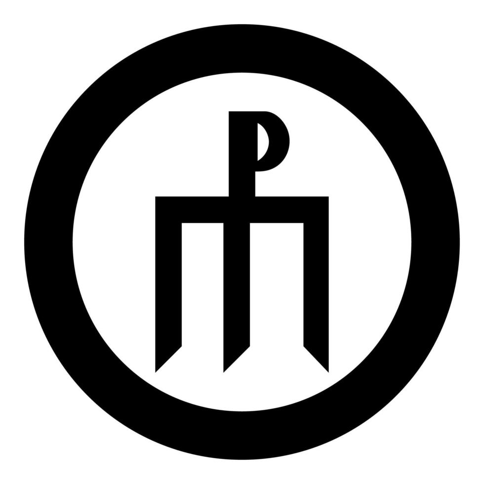 cruz monograma tridente símbolo segredo conceito sinal religioso cruz ícone no círculo redondo cor preta ilustração vetorial imagem de estilo plano vetor