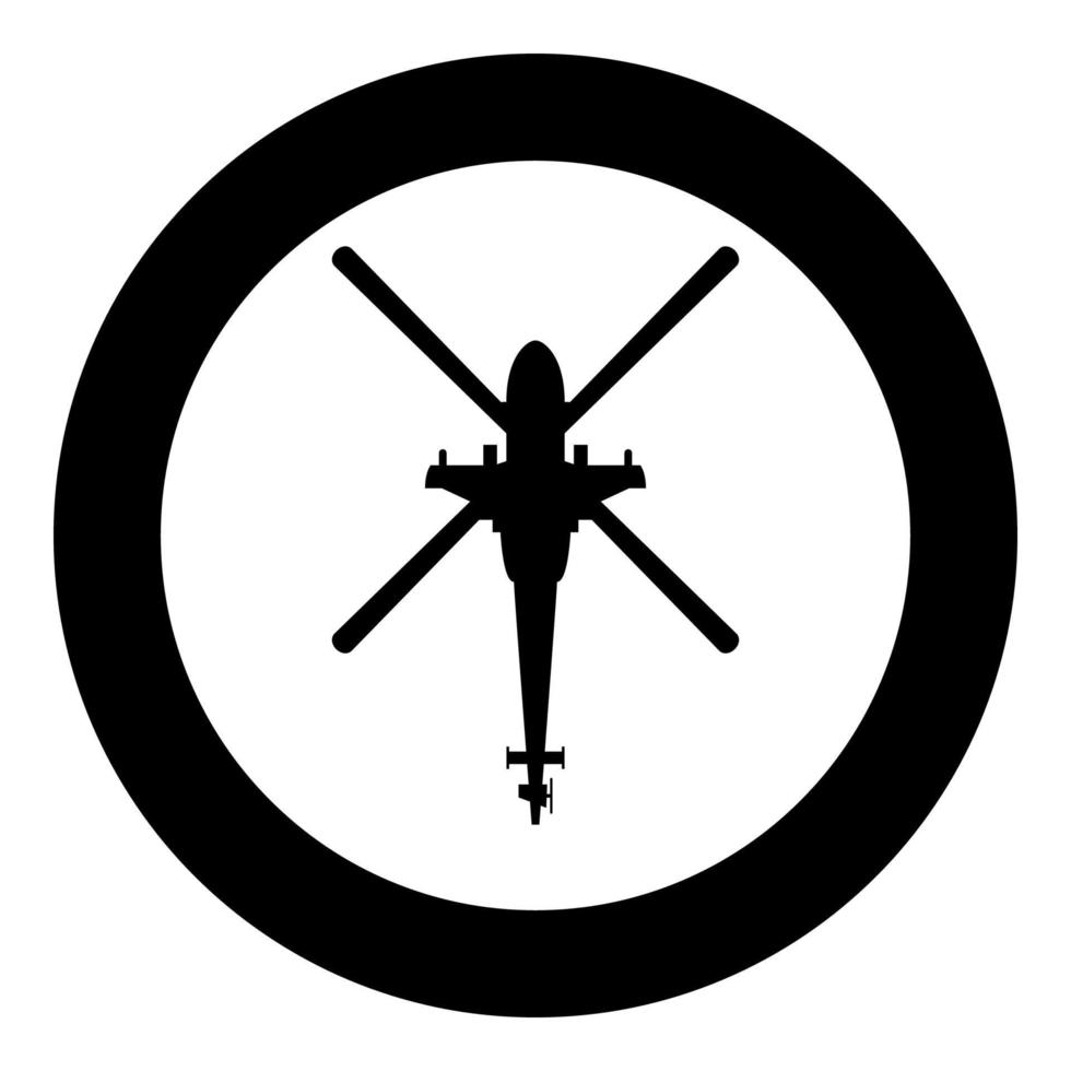 vista superior do helicóptero ícone do helicóptero de batalha em círculo redondo ilustração vetorial de cor preta imagem de estilo plano vetor