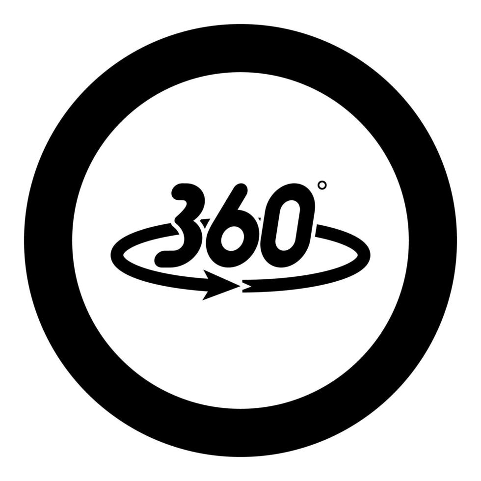 ícone de visão completa do conceito de seta de rotação de 360 graus em círculo redondo imagem de estilo plano de ilustração vetorial de cor preta vetor