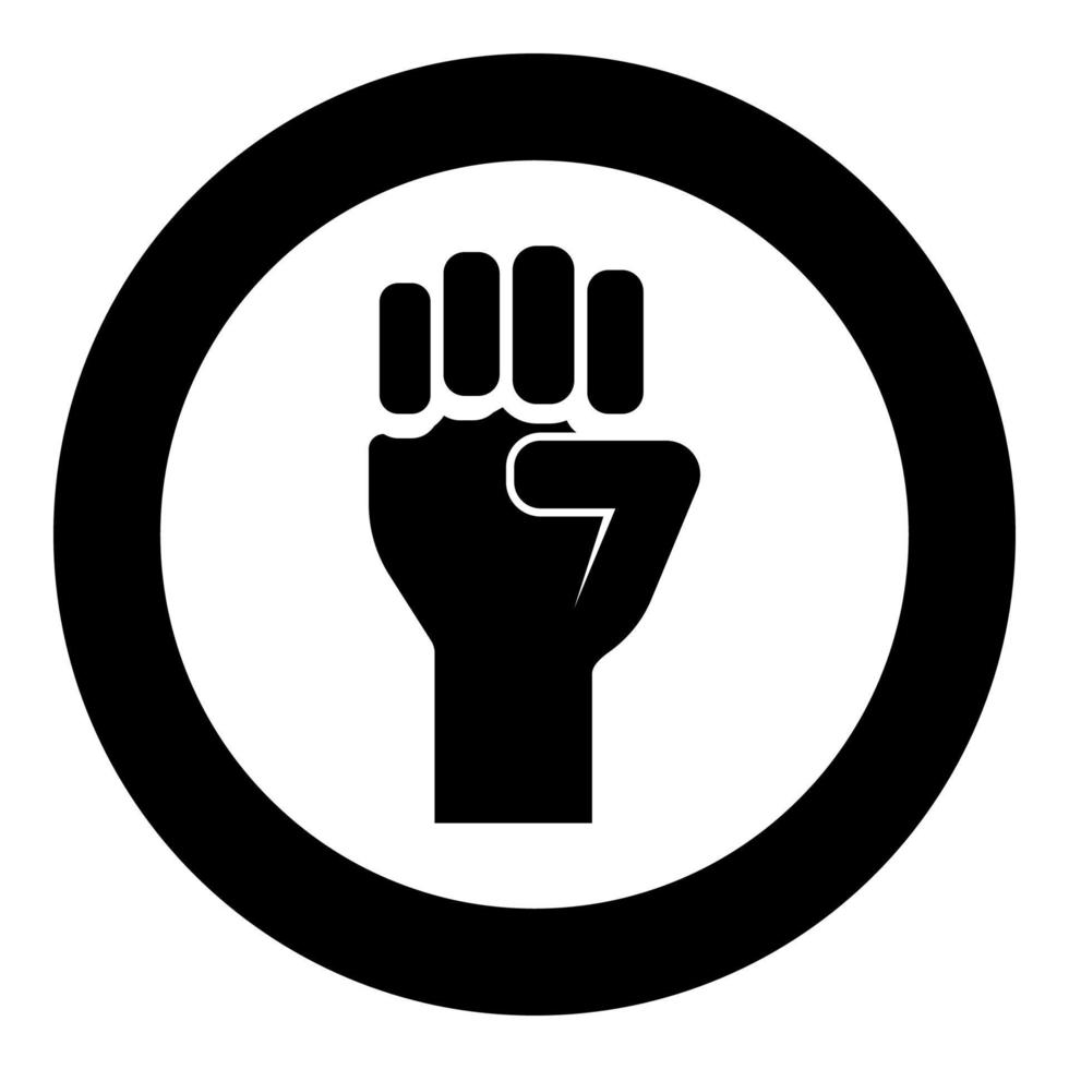 punho para cima conceito de ícone de protesto de poder de revolução de luta pela liberdade em círculo redondo ilustração vetorial de cor preta imagem de estilo plano vetor