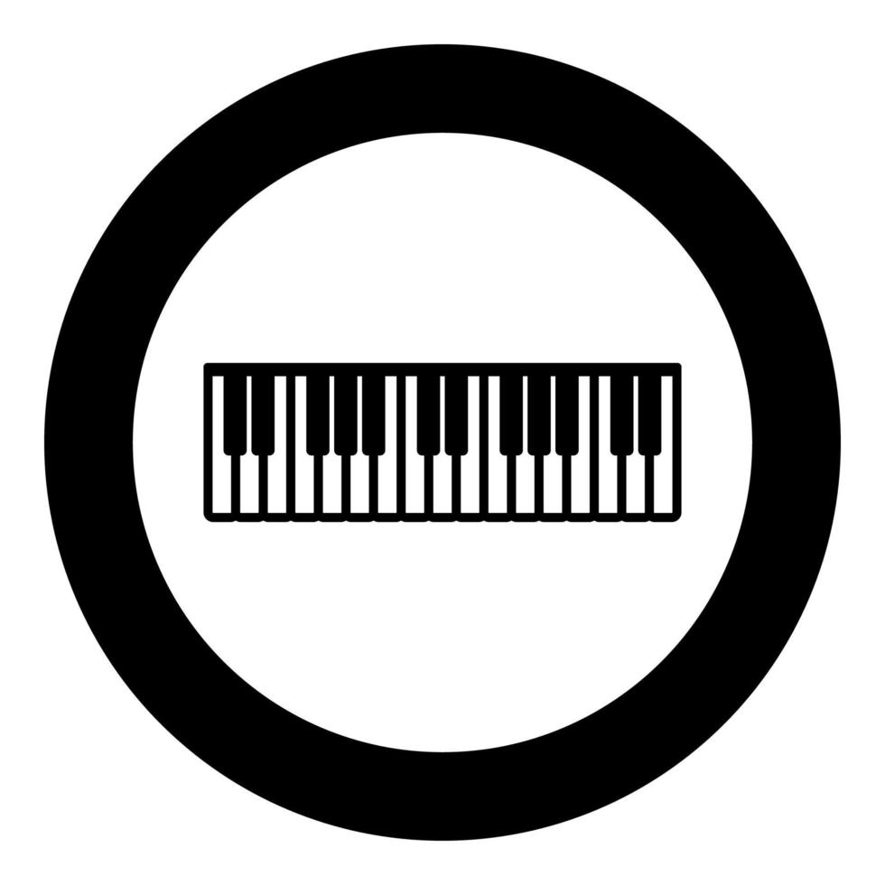 teclas de música pianino ícone de sintetizador de marfim em círculo redondo cor preta ilustração vetorial imagem estilo de contorno sólido vetor