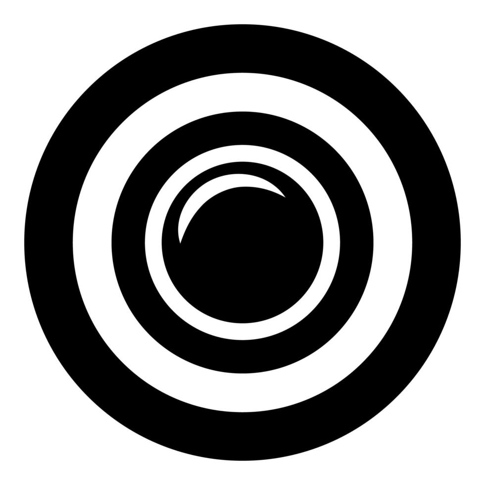 ícone de equipamento fotográfico de lente de câmera em círculo redondo ilustração vetorial de cor preta imagem de estilo plano vetor