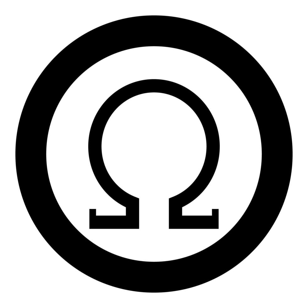 ômega símbolo grego letra maiúscula ícone de fonte em círculo redondo ilustração vetorial de cor preta imagem de estilo plano vetor