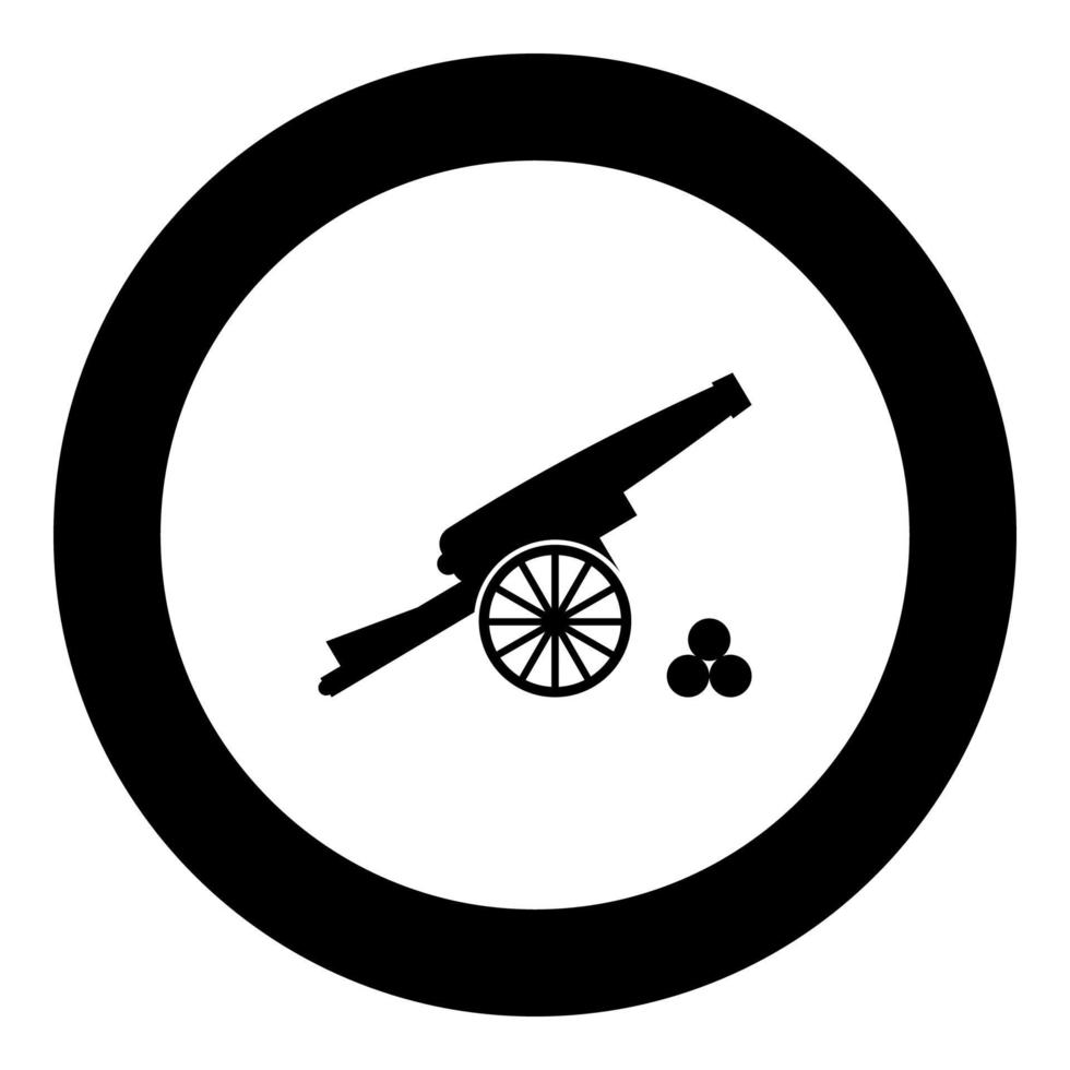 cor preta do ícone dos núcleos de tiro do canhão medieval no círculo redondo vetor
