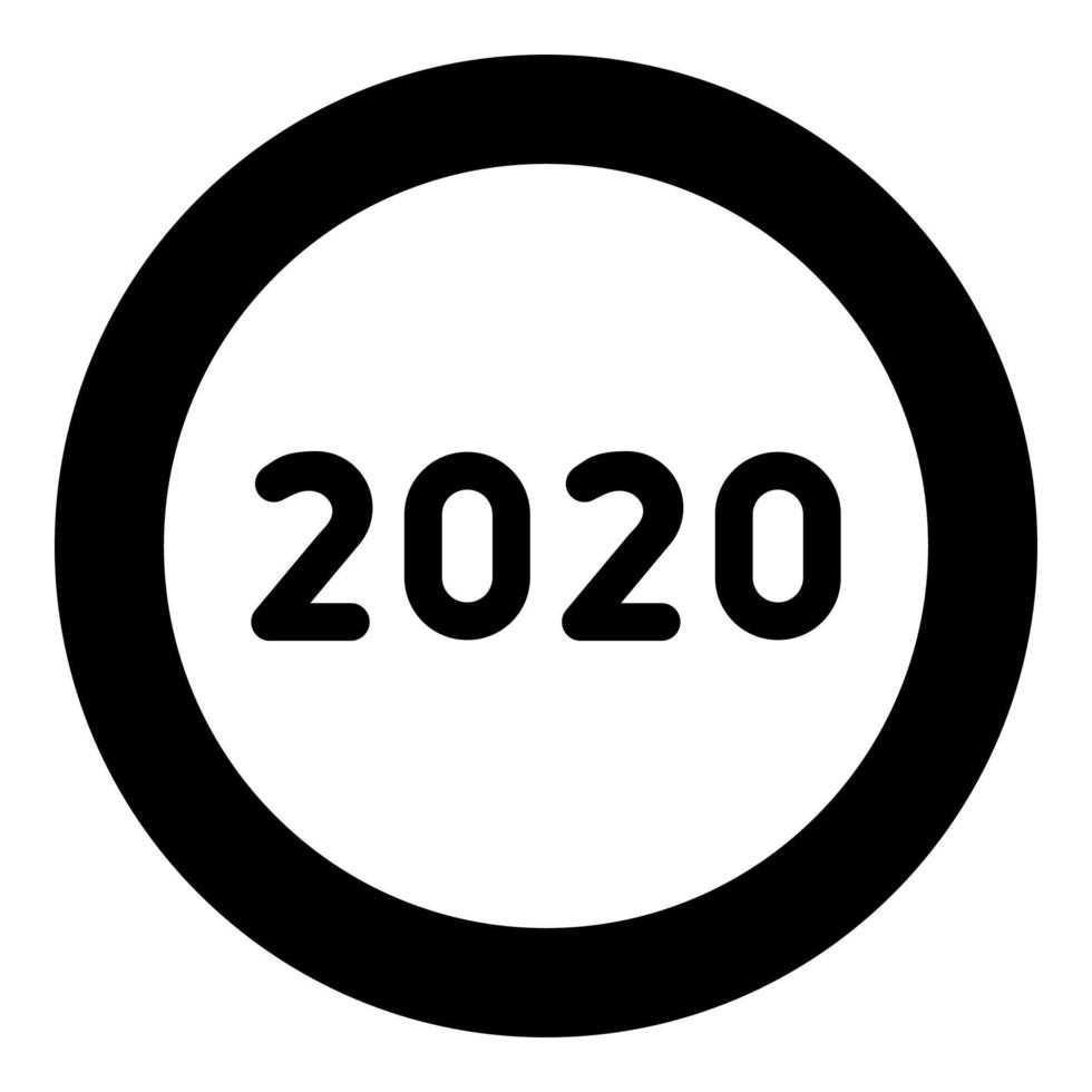 Símbolos de texto de 2020 ícone de letras de ano novo em círculo redondo ilustração vetorial de cor preta imagem de estilo plano vetor