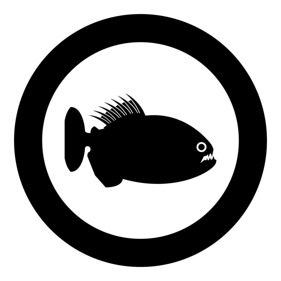 ícone de peixe bravo de piranha em círculo redondo imagem de estilo plano de ilustração vetorial de cor preta vetor