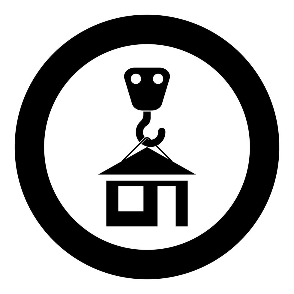 gancho de guindaste levanta para casa mantém ícone de casa de telhado em círculo redondo ilustração vetorial de cor preta imagem de estilo plano vetor