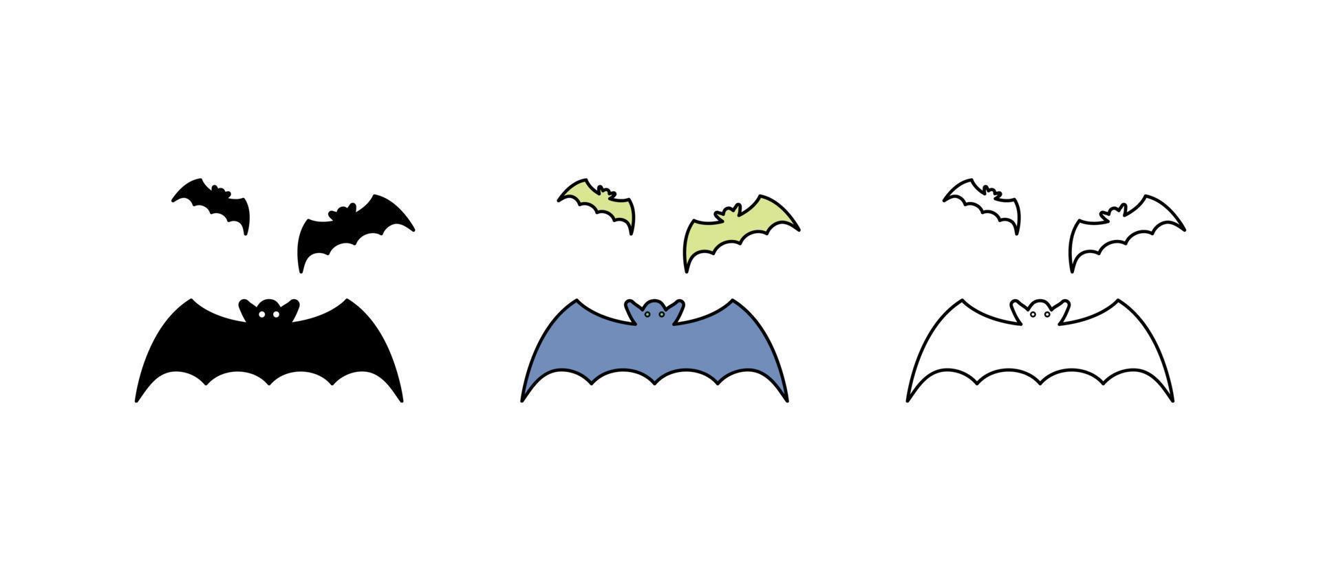 morcegos voando no ícone do ar. conjunto adequado para o conceito de halloween. é um conjunto de ícones coloridos, silhuetas e lineares. vetor
