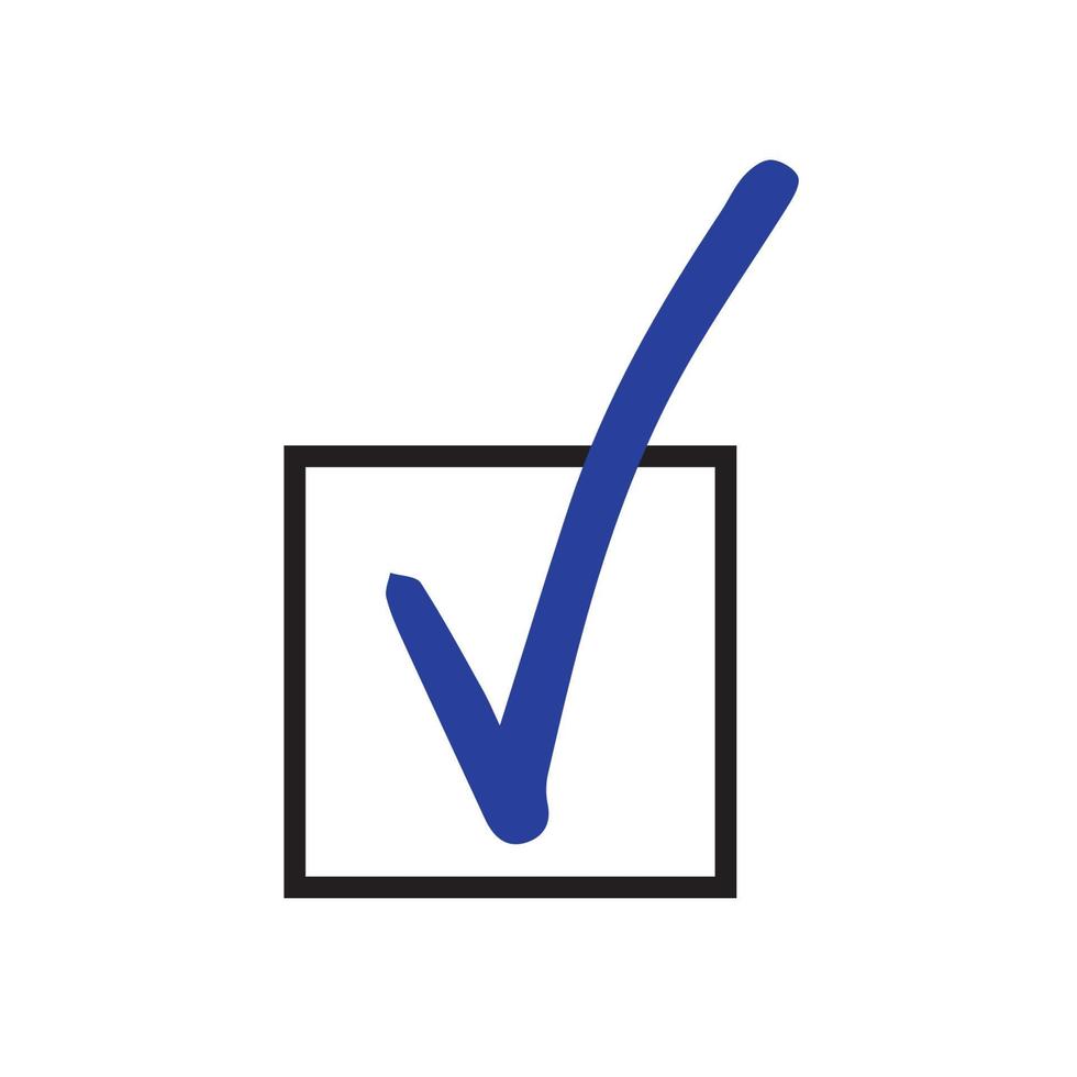 marca de seleção azul desenhada à mão no quadrado preto, vetor plano, elemento único, isolado no fundo branco
