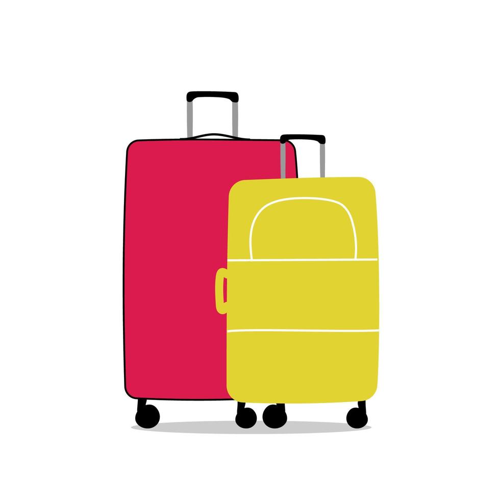 conjunto de malas de viagem desenhadas à mão com rodas isoladas no fundo branco vetor
