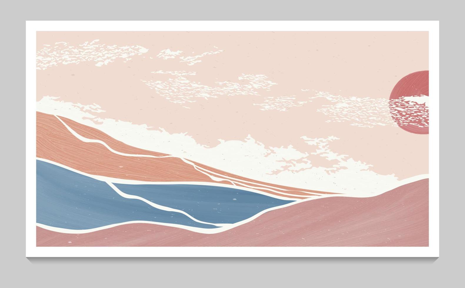 fundo de paisagem de montanha abstrata. ilustrações criativas minimalistas pintadas à mão de impressão de arte moderna de meados do século com arte de linha dourada vetor