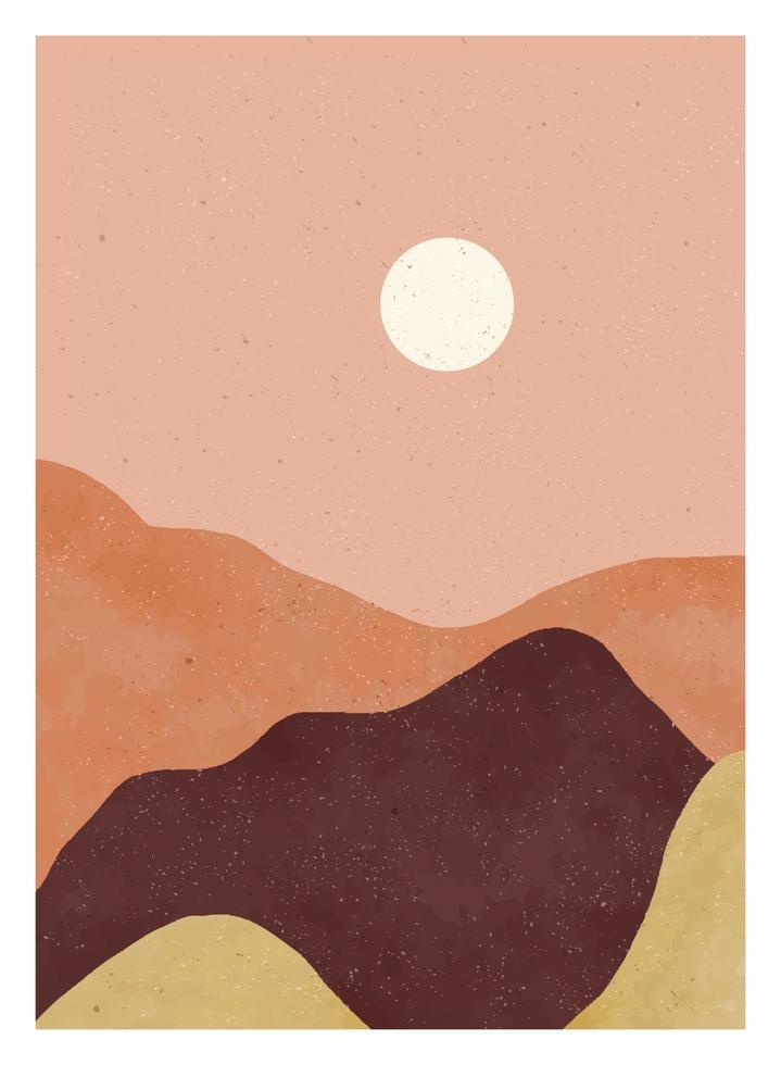 montanha, floresta, colina, onda, sol e lua em grande conjunto. impressão de arte minimalista moderna de meados do século. paisagem de fundos estéticos contemporâneos abstratos. ilustrações vetoriais vetor