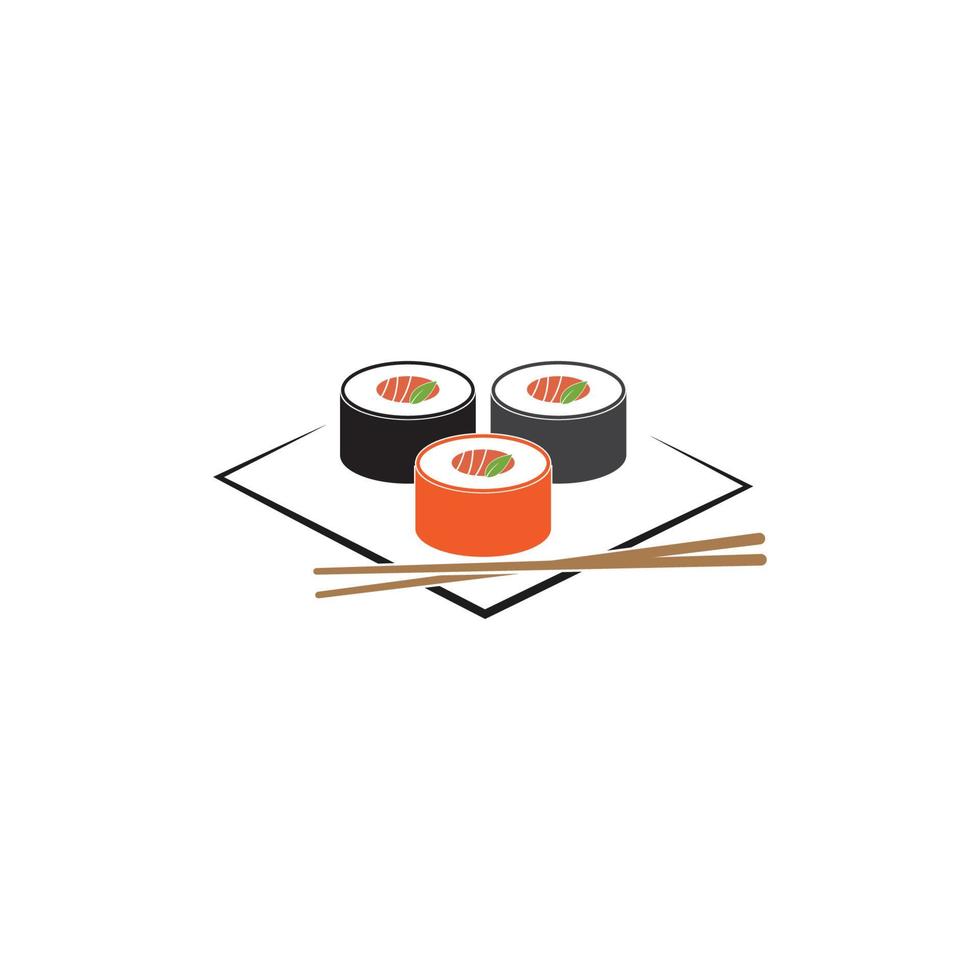 sushi e pãezinhos com bar de pauzinhos ou modelo de logotipo de vetor de restaurante.