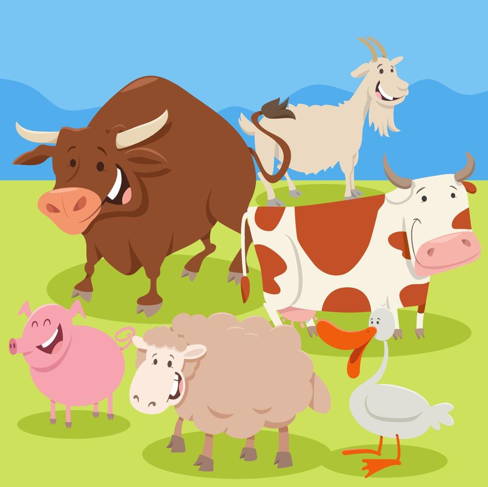 personagens de animais de fazenda no campo vetor