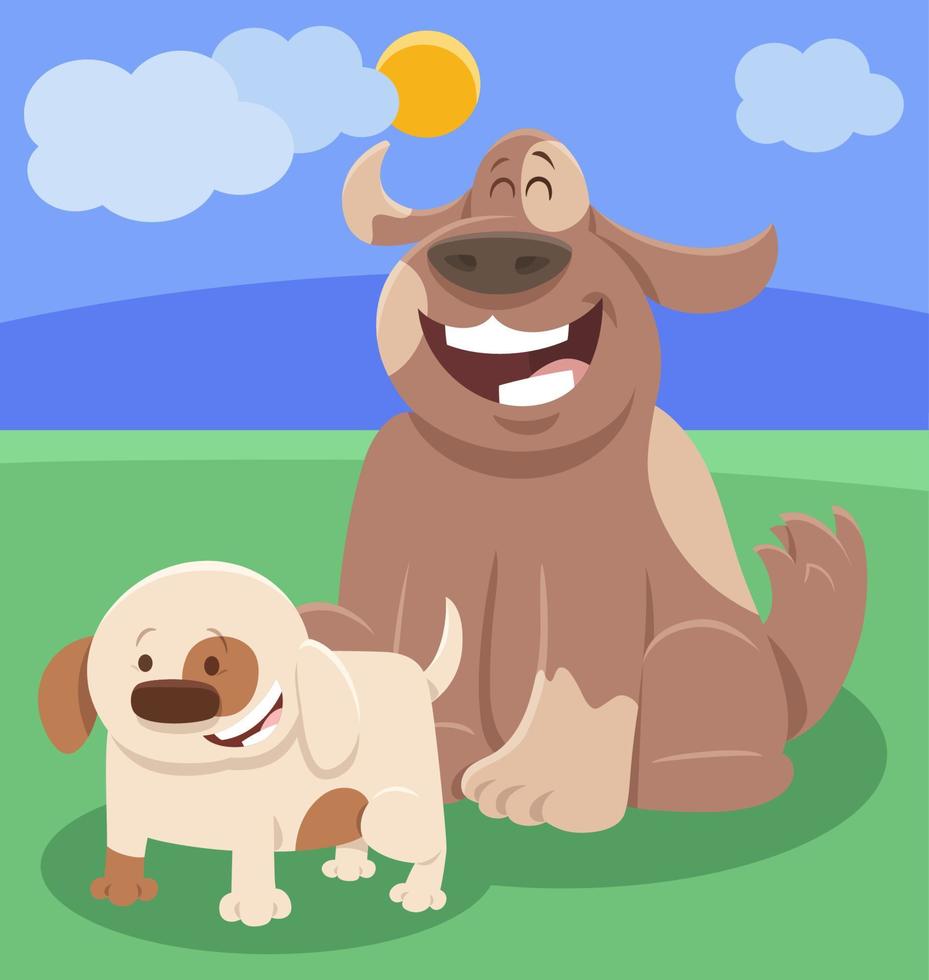 personagem animal cão dos desenhos animados com cachorrinho fofo vetor