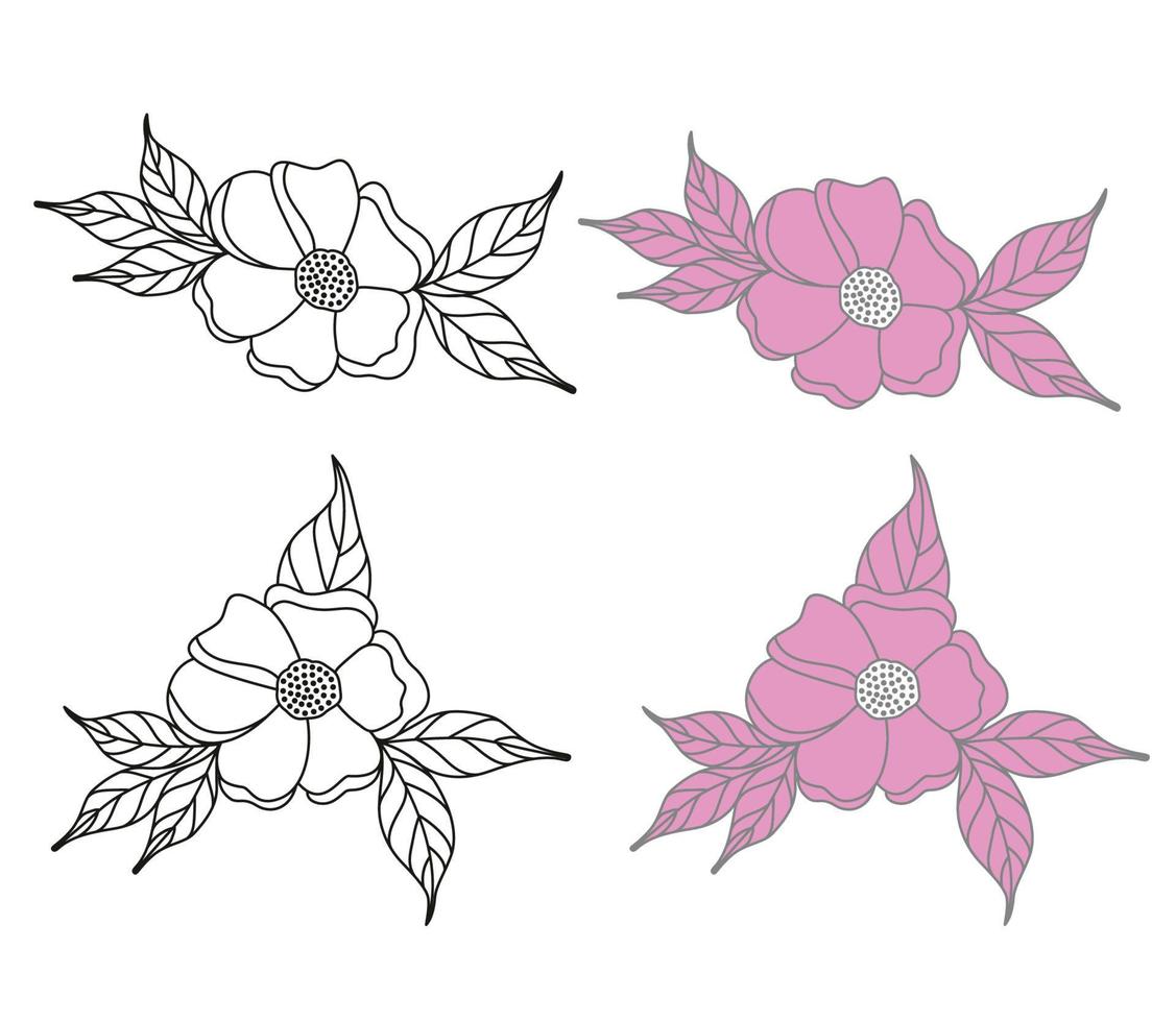 desenho de linha de ilustração de clipart de flores vetor