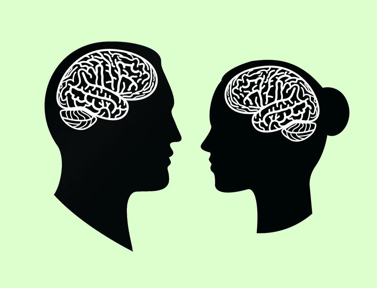 circunvoluções cerebrais em silhueta de cabeça humana negra masculina e feminina, ilustração vetorial plana. vetor