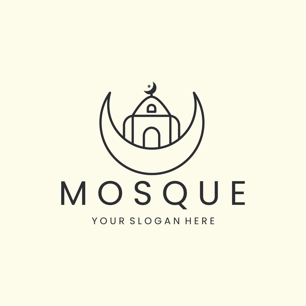 design de modelo de ícone de logotipo de estilo linear mesquita e lua. muçulmano, islamismo, ramadã, ilustração vetorial vetor