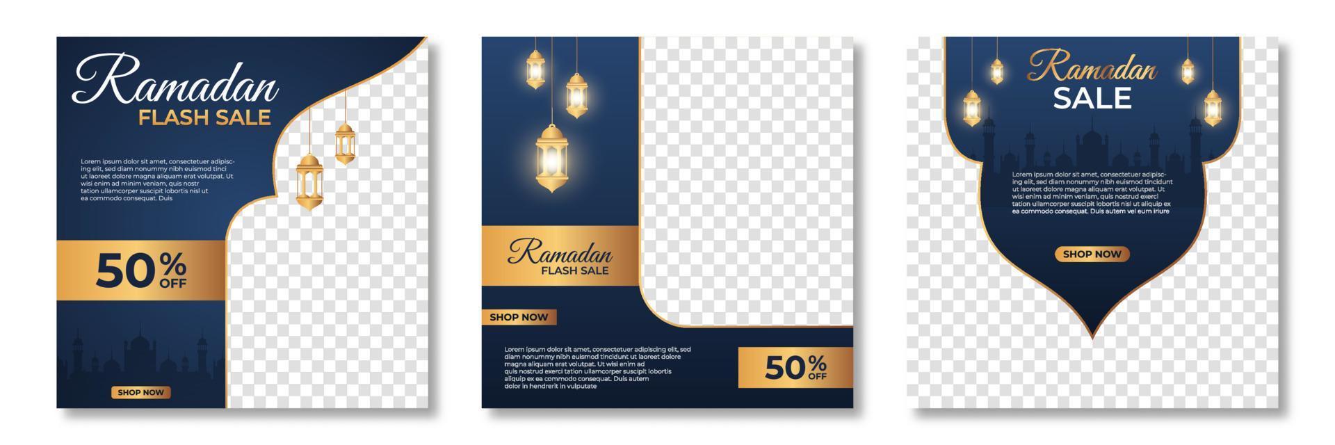 conjunto de modelo de banner de venda do ramadã. design de modelo de banner de venda do ramadã com colagem de fotos. adequado para postagem de mídia social e anúncios na Internet. ilustração vetorial vetor