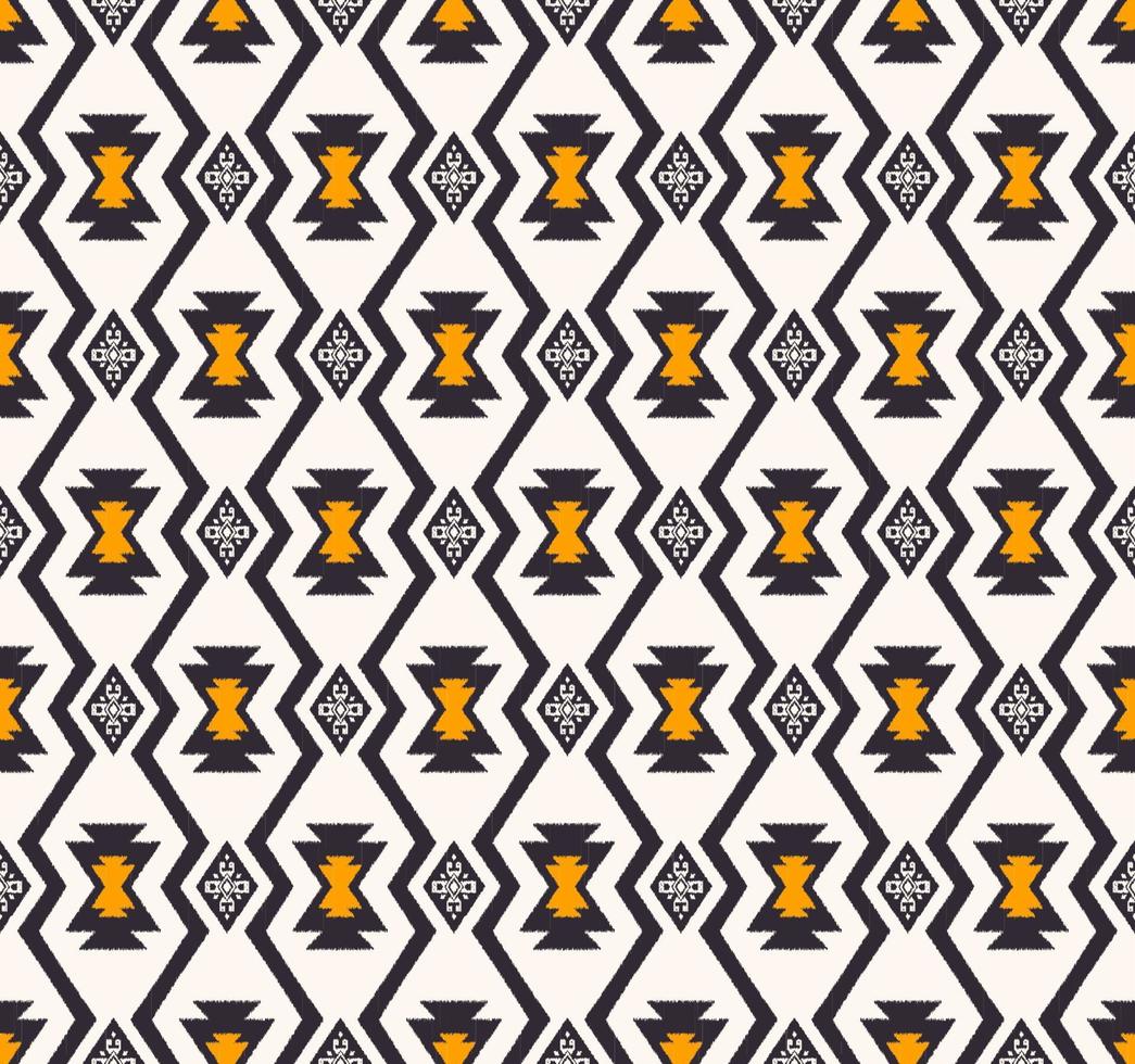 ikat nativo asteca tribal linha de grade forma geométrica fundo sem emenda. design de padrão de cor amarelo-azul étnico. uso para tecido, têxtil, elementos de decoração de interiores, estofados, embrulhos. vetor