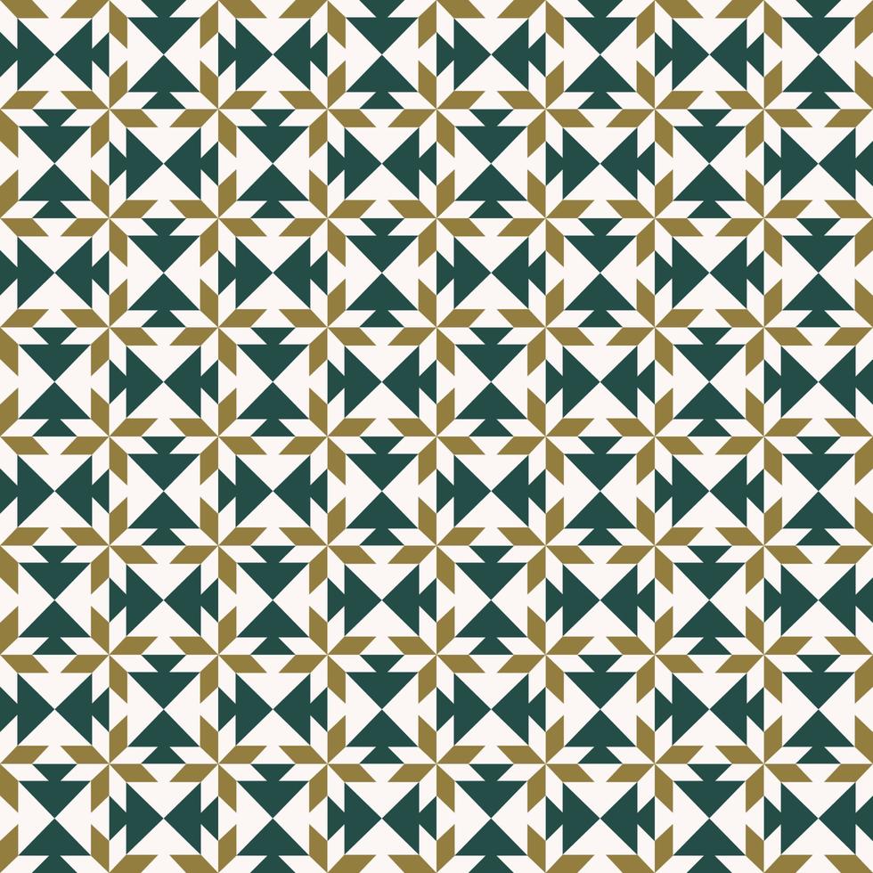 fundo sem emenda de forma geométrica. padrão de flor estrela de cor verde-ouro islâmico, sino-português, peranakan. uso para tecido, têxtil, elementos de decoração de interiores, estofados, embrulhos. vetor