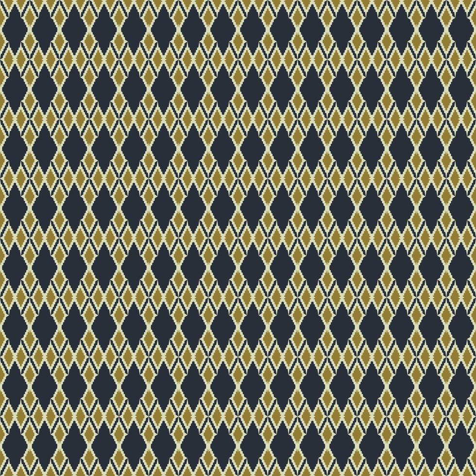 ikat tradicional azul escuro e cor de ouro pequeno diamante geométrico forma simples grade sem costura de fundo. uso para tecido, têxtil, elementos de decoração de interiores, embrulho. vetor