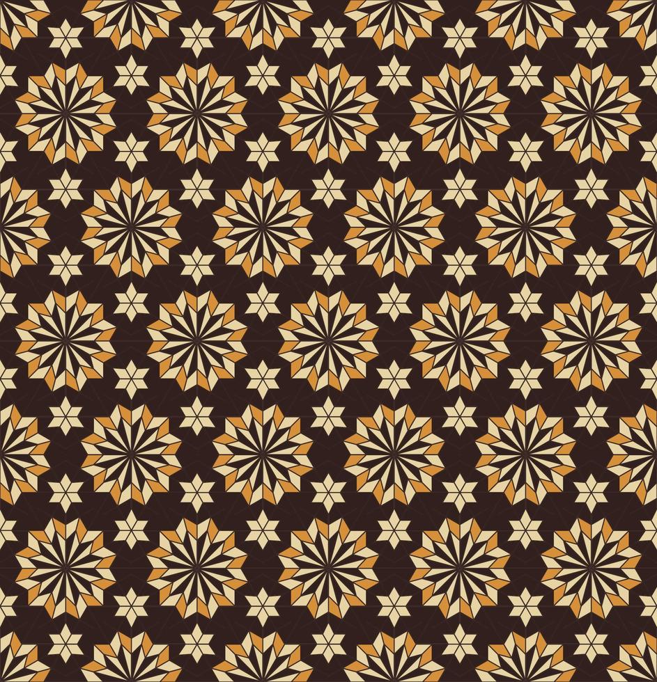 islâmica persa flor estrela forma geométrica grade sem costura padrão marrom ouro amarelo cor de fundo. padrão de sarongue batik. uso para tecidos, têxteis, elementos de decoração de interiores. vetor