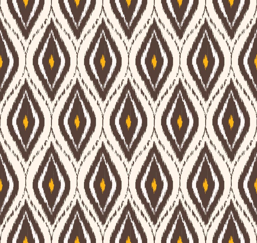 ikat ogee rodada diamante losango forma fundo sem emenda. design de padrão de cor marrom-amarelo tribal étnica. uso para tecido, têxtil, elementos de decoração de interiores, estofados, embrulhos. vetor