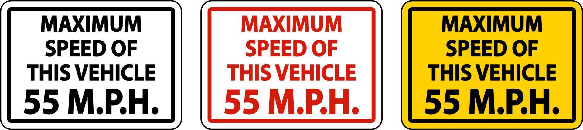 sinal de etiqueta de velocidade máxima de 55 mph em fundo branco vetor