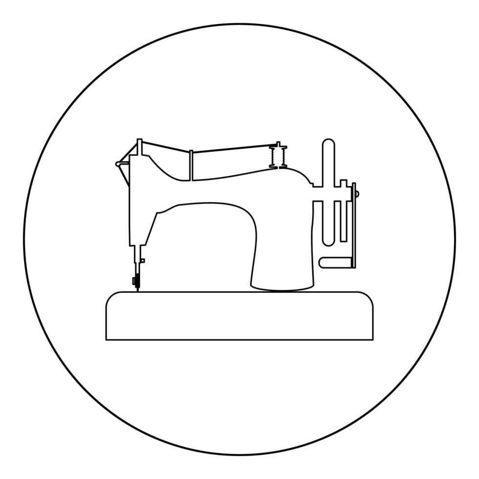 cor preta do ícone da máquina de costura em círculo vetor