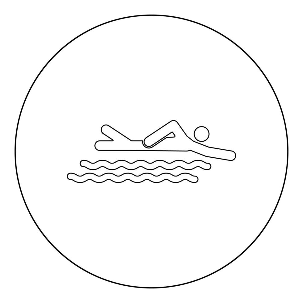 cor preta do ícone da vara da natação da pessoa no círculo vetor
