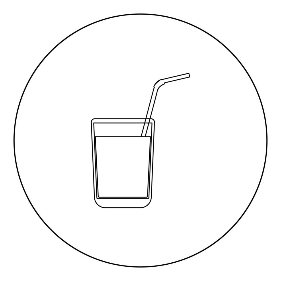 copo de suco com ícone de canudo preto em ilustração vetorial de círculo isolado. vetor