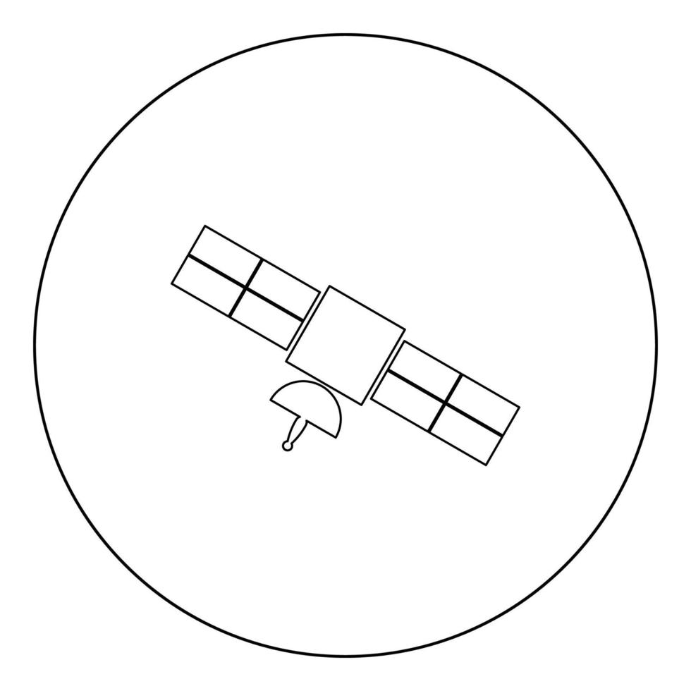 ícone de satélite cor preta em círculo vetor