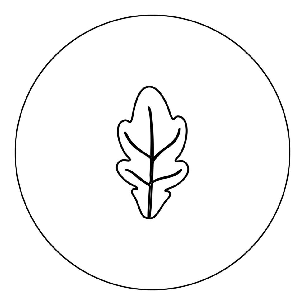 cor preta do ícone da folha de carvalho na ilustração do vetor do círculo isolado