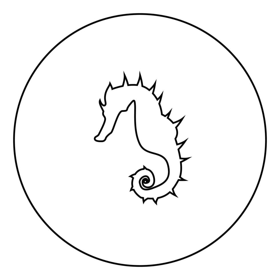 cor preta do ícone do cavalo-marinho no círculo vetor