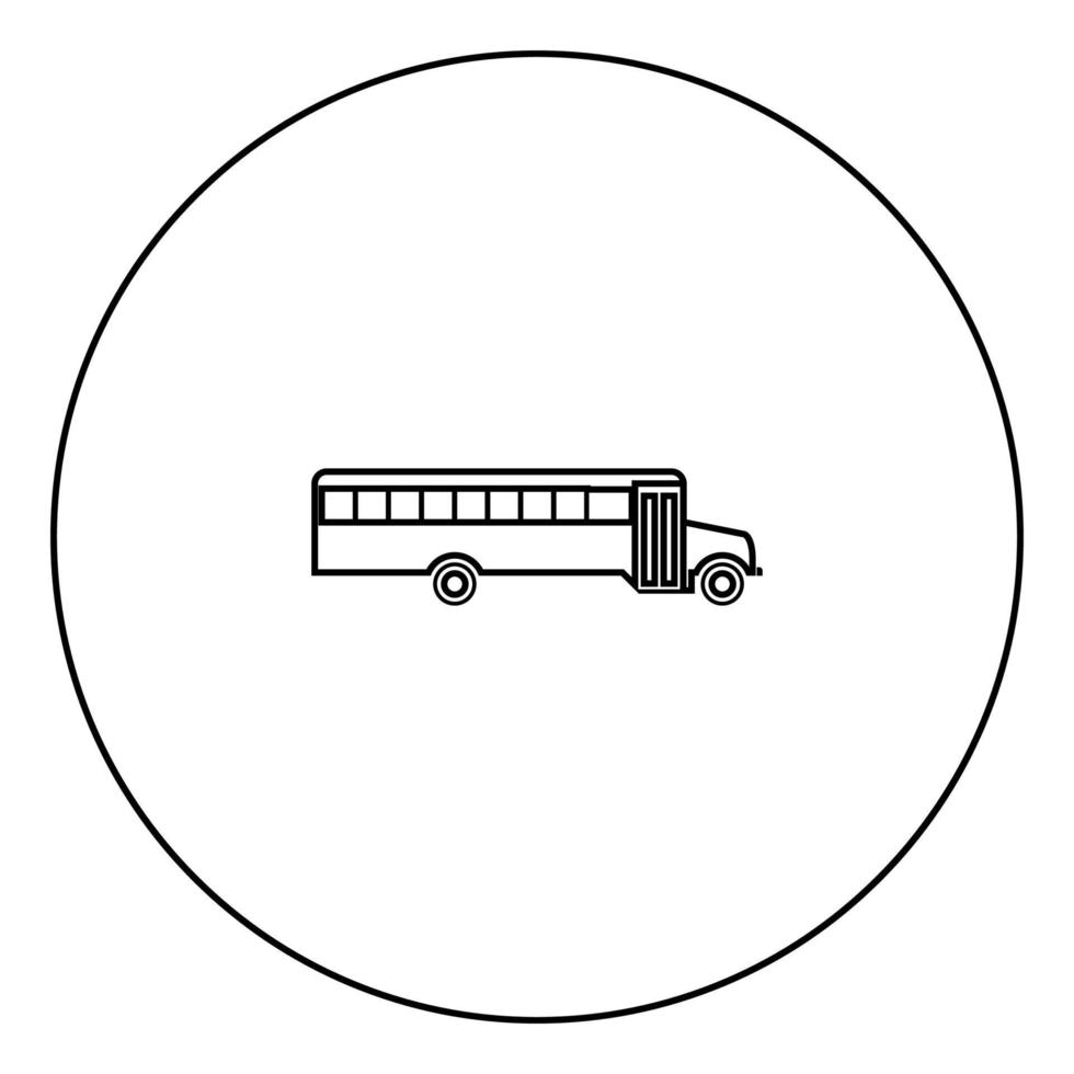 ícone preto de ônibus escolar no contorno do círculo vetor