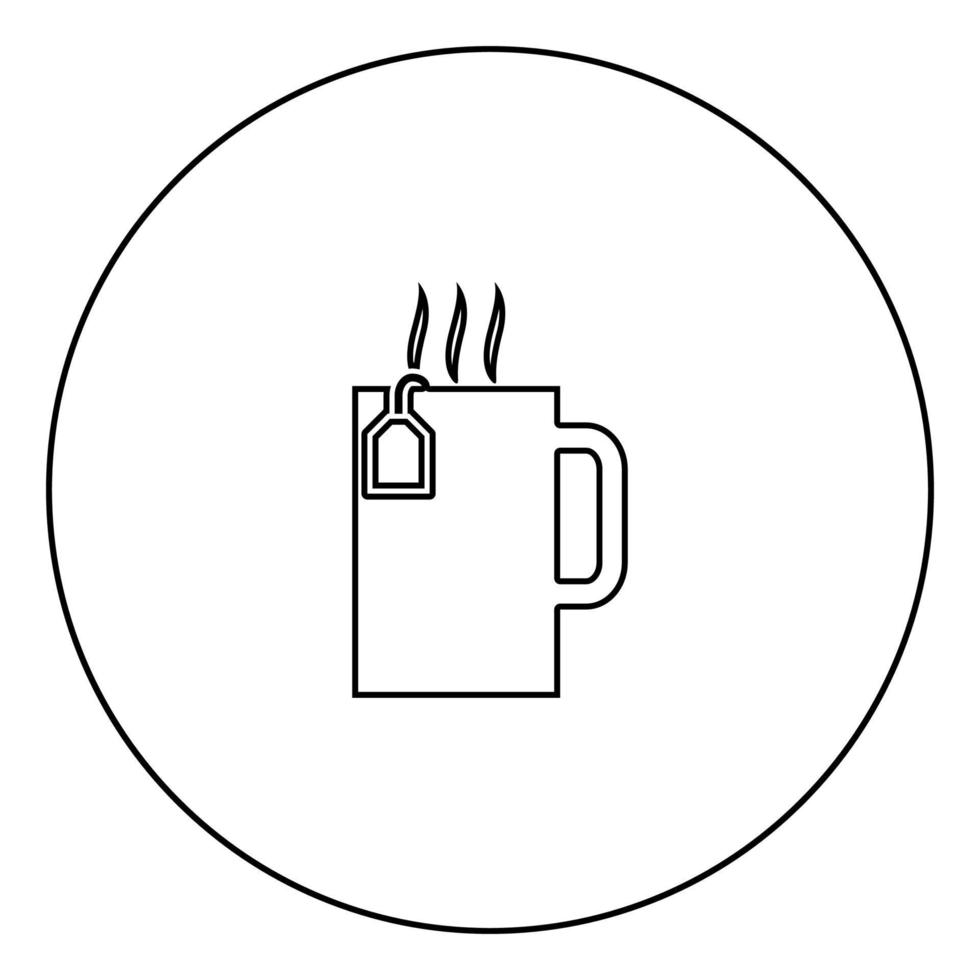 xícara com ícone preto de chá quente no contorno do círculo vetor