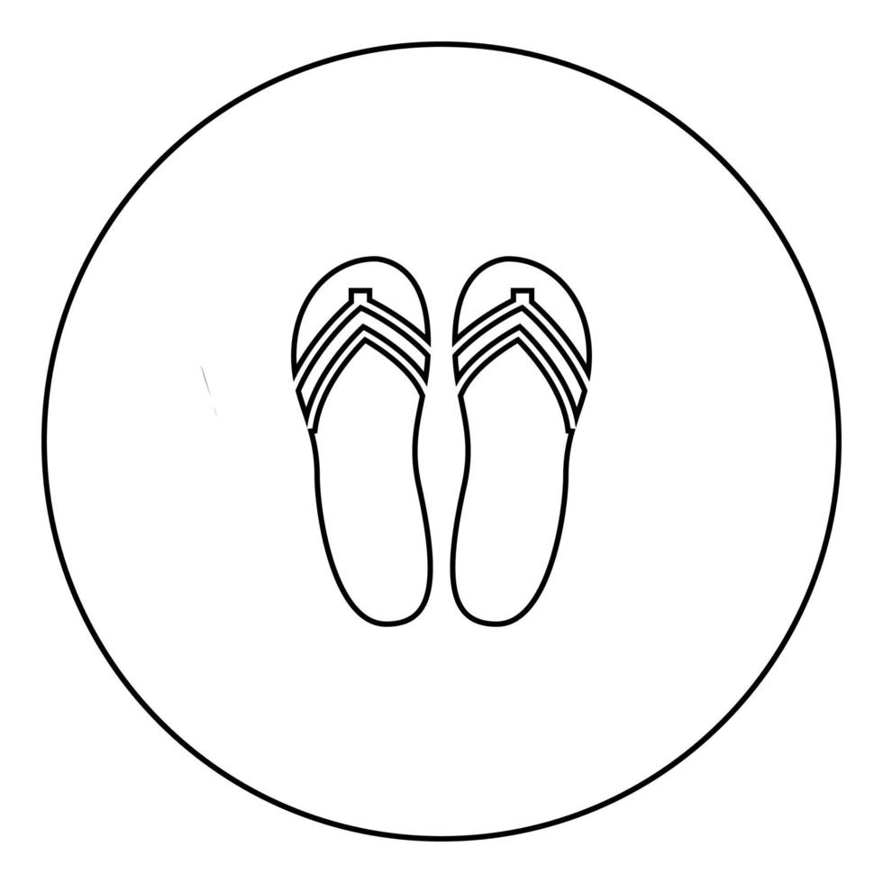 chinelos de praia ícone preto no contorno do círculo vetor