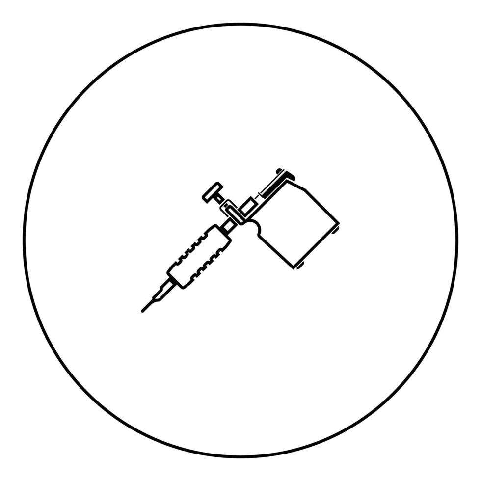 contorno de ícone preto de máquinas de tatuagem na imagem do círculo vetor