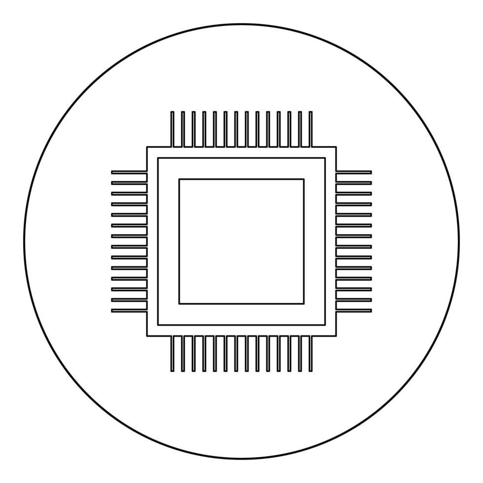 cor preta do ícone do processador em círculo ou redondo vetor