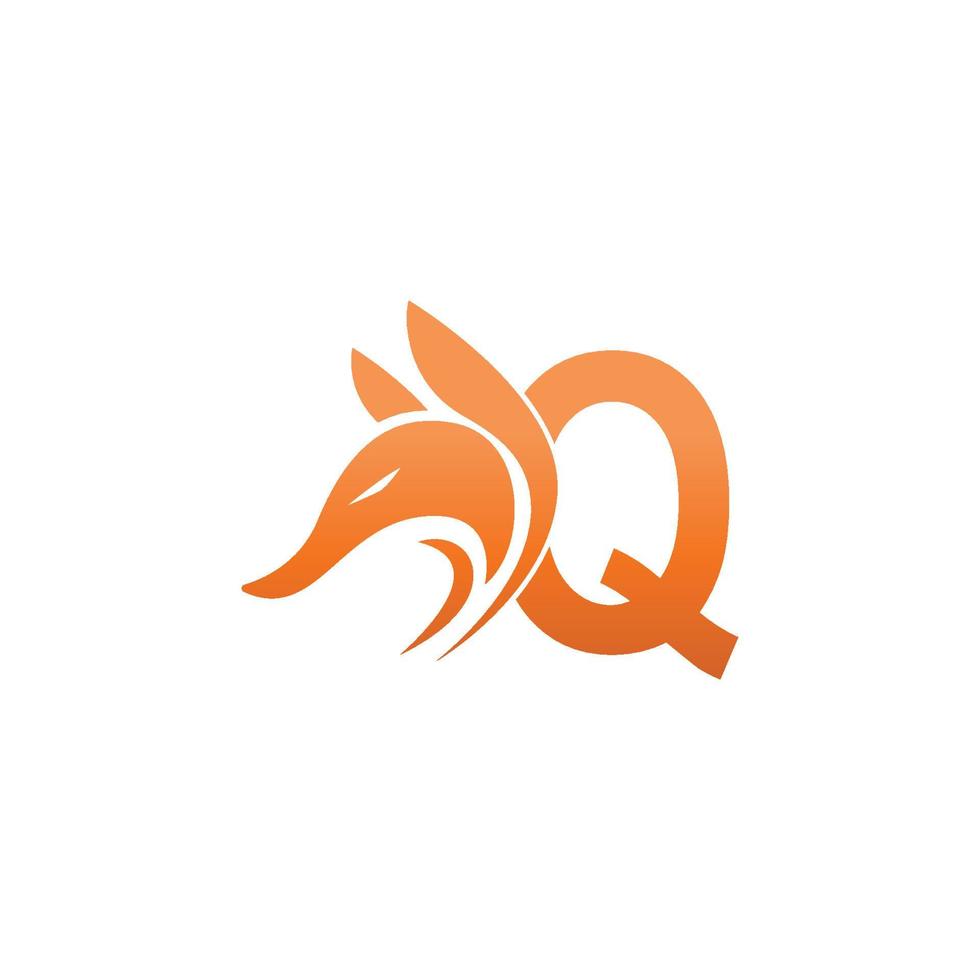 combinação de ícone de cabeça de raposa com design de ícone de logotipo da letra q vetor